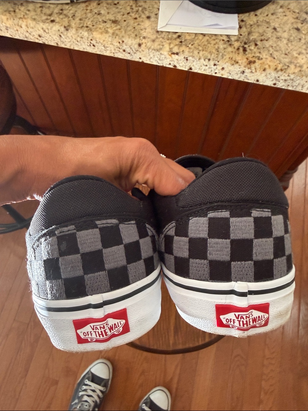 Vans Slip-On Checkerboard Sneakers in Black and Gray - Picture 4 of 5